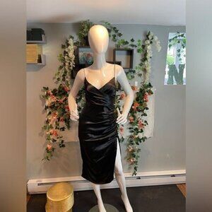 CoureCrop‎ Ruched Bodice Surplice Neckline Pleated Satin Dress Size S RefI040